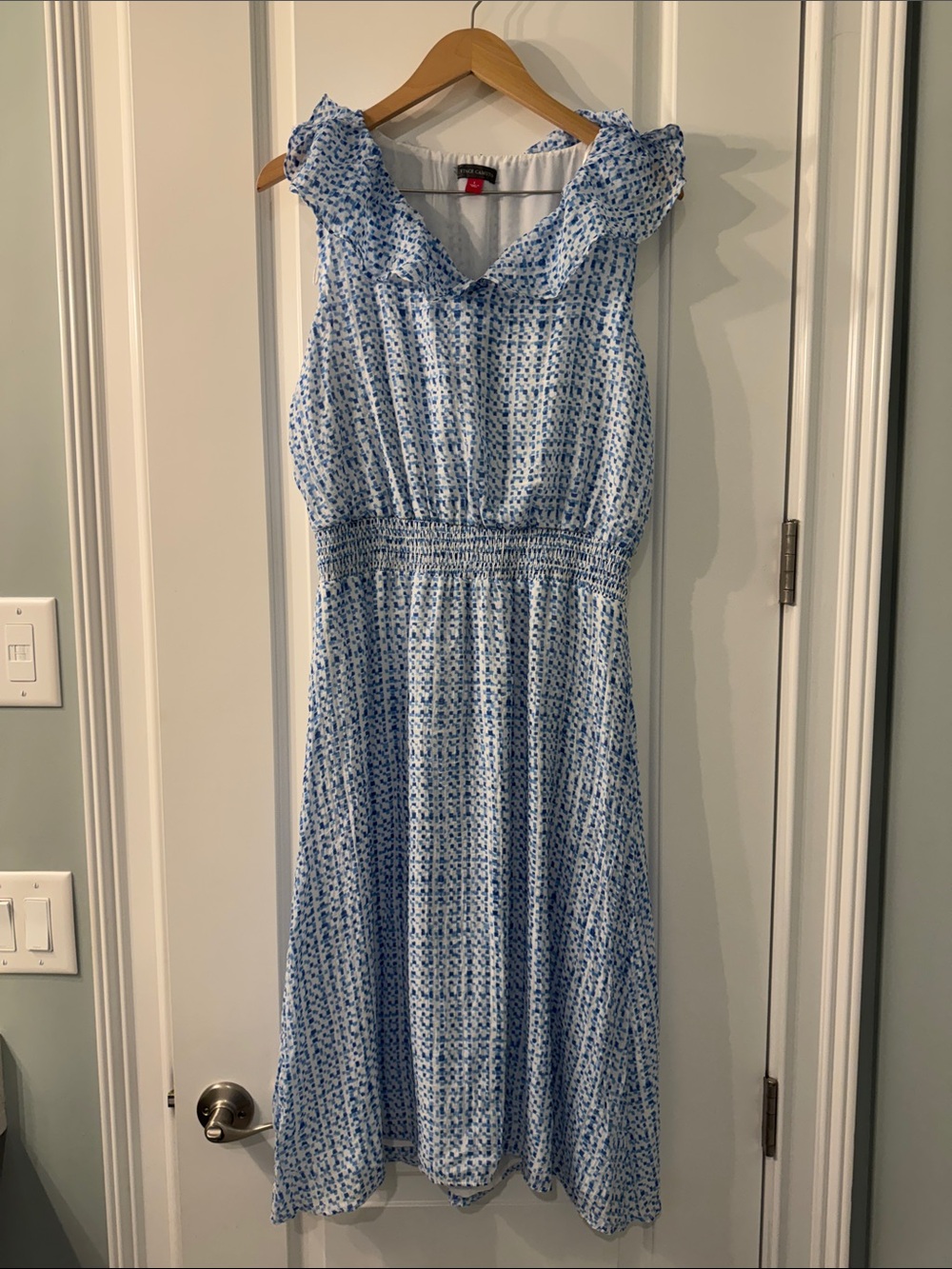 Vince Camuto Light Blue Printed Ruffle Neck Sundress